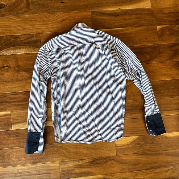 Sam Surin Custom Made White and Blue Stripe Dress Shirt size Large - Picture 5 of 5